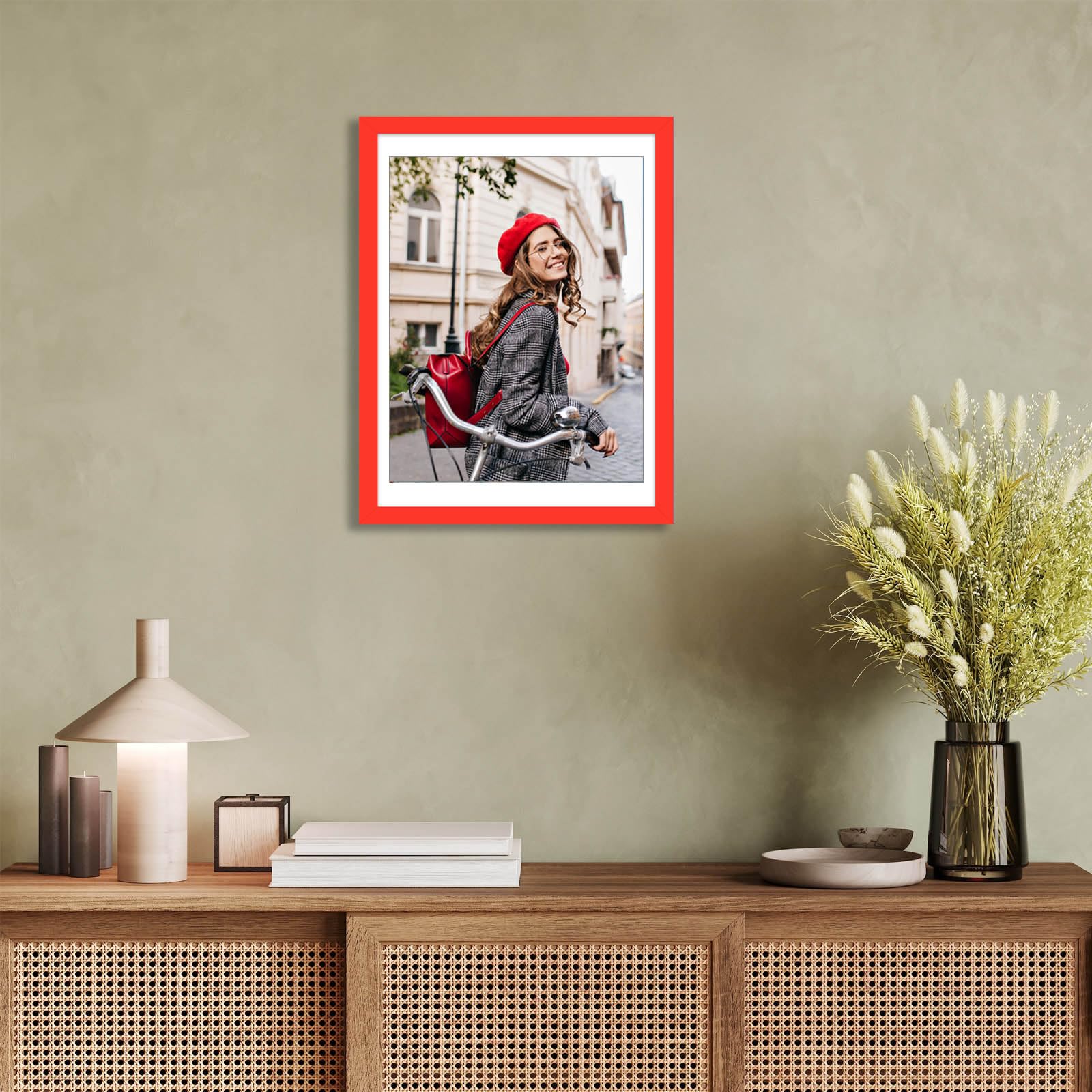 wyooxoo 12x16 Picture Frame Made of Solid Wood Red Photo Frames Display Pictures 11x14 with Mat or 12x16 Without Mat Colorful Fr